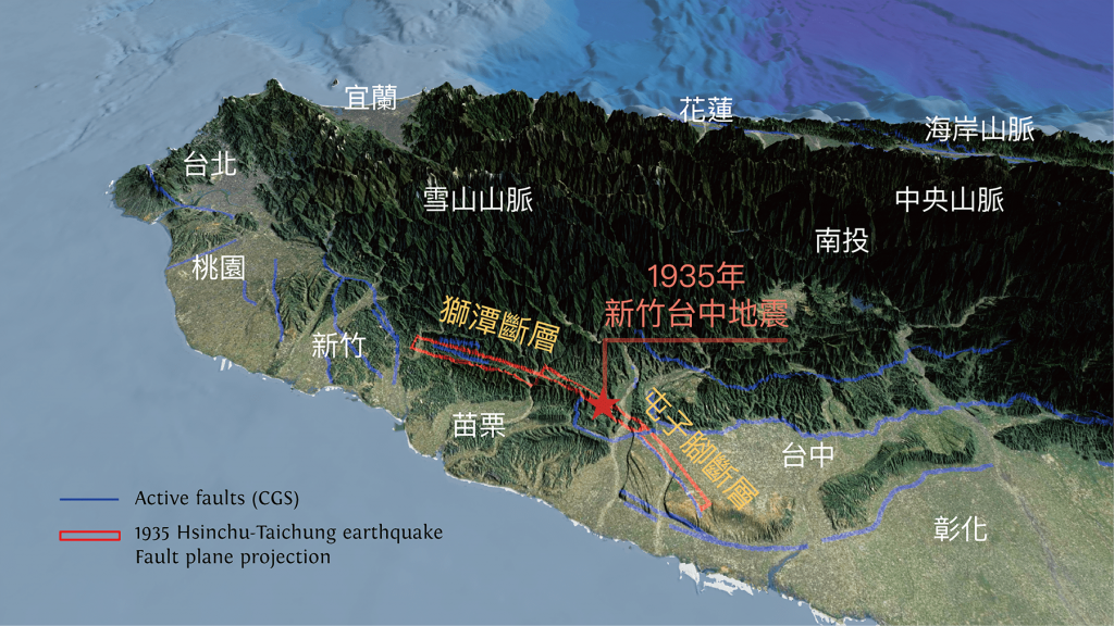 1935 年發生新竹─台中地震，由震央往南北兩方向破裂，往北是獅潭斷層，往南是屯子腳斷層。資料來源│李憲忠提供