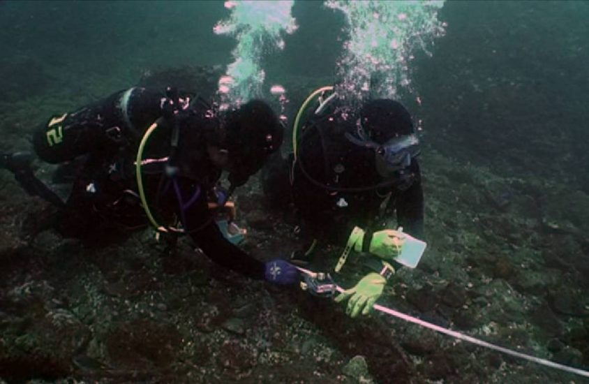 水下考古队员正在测绘沉船“山藤丸”的残骸。很多人会将水下考古与水下寻宝、打捞沉船混为一谈，其实，水下考古是一种技术，也是一门学问，正式的名称应该是“水下考古学”。图片来源│臧振华提供