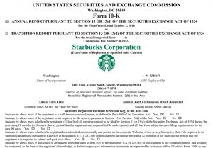10K 財務年報，為企業給美國證管會 (SEC) 的正式財報，內有公司運作狀況的詳細描述。圖│Starbucks