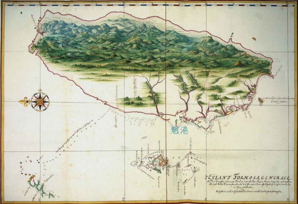 1630 年代荷蘭人 Johannes Vingboons 繪製的臺灣暨澎湖群島地圖。可看到魍港這個重要門戶。圖│《解碼臺灣史 1550-1720 》,翁佳音、黃驗提供