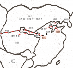 後安祿山之亂 (西元 763) 的唐代地圖局部。圖│李佳穎、彭小妍、黨可菁