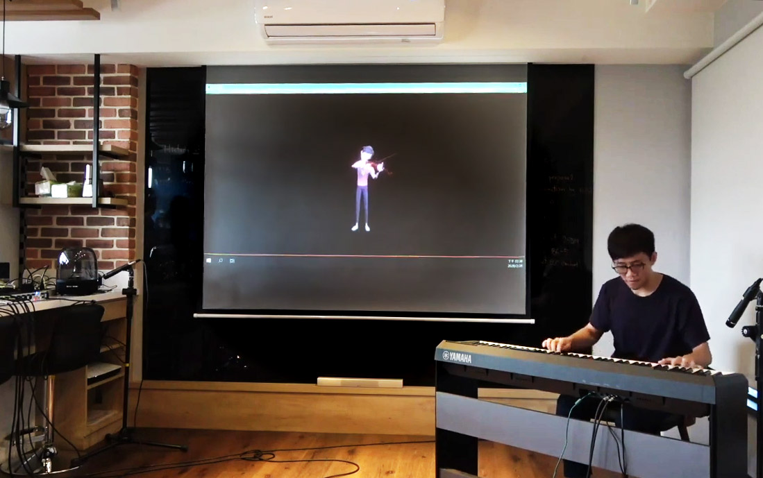 蘇黎與研究團隊公開展示真人音樂家與虛擬音樂家的合奏。圖│蘇黎(虛擬音樂家 Virtual Musician)