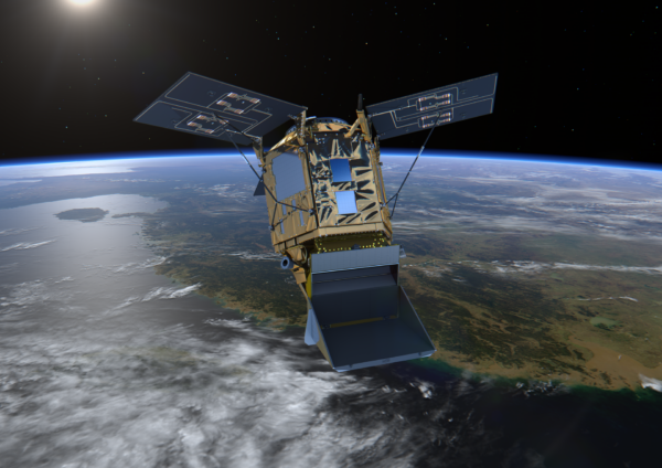 歐洲太空總署的哨兵 5 號衛星與下方展開的大氣觀測儀器 TROPOMI。 圖｜ESA/ATG medialab