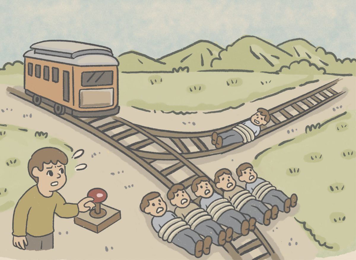 電車難題:假設一輛剎車失靈的電車,即將撞上前方軌道上的五人,而旁邊的備用軌道上只有一人。若你什麼都不做,五個人會被撞死;若你拉動操作桿,電車會駛入備用軌道,只撞死一人。你會怎麼做?而你所做的選擇,在道德上是否正當?圖|研之有物